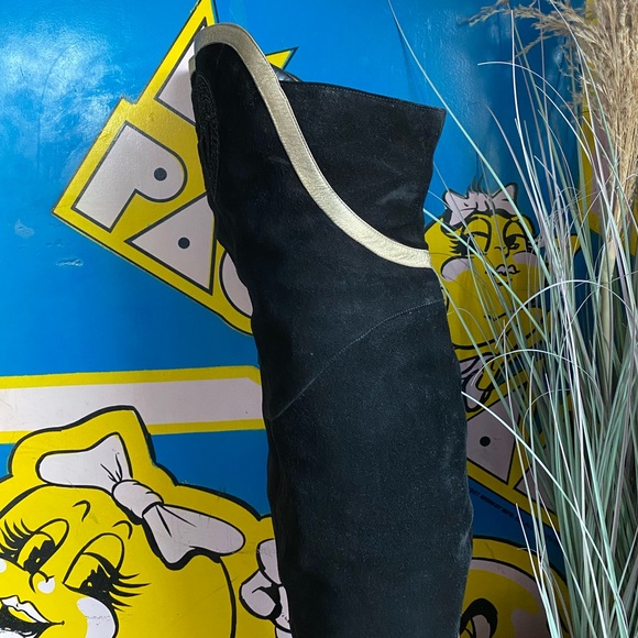 9s thigh high boots Free Shipping Versace Shoes Vintage Versace 9s Over The Knee Suede Leather Heel Thigh High Boot Gucci Ysl